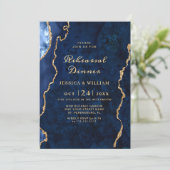 Modern Gold Blue Marble Agate REHEARSAL DINNER Kaart (Staand voorkant)