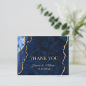 Modern Gold Blue Marble Agate Weddenschap Hartelij Briefkaart (Staand voorkant)