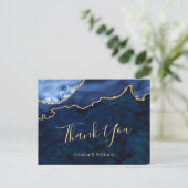 Modern Gold Blue Marble Agate Weddenschap Hartelij Briefkaart (Staand voorkant)