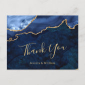 Modern Gold Blue Marble Agate Weddenschap Hartelij Briefkaart (Voorkant)