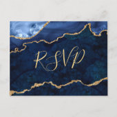 Modern Gold Blue Marble Agate Wedding RSVP Uitnodiging Briefkaart (Voorkant)