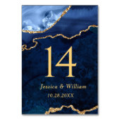 Modern Gold Blue Marble Agate Wedding Table Number Kaart (Achterkant)
