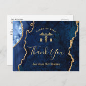 Modern Gold Blue Marble RN Afstuderen Bedankt Briefkaart (Voorkant / Achterkant)