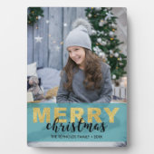 Modern Gold Blue Merry kerst - Foto Plaque Fotoplaat (voorkant)