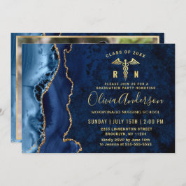 Modern Gold Blue Nursing School Graduparty Kaart