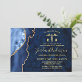 Modern Gold Blue Nursing School Graduparty Kaart (Staand voorkant)