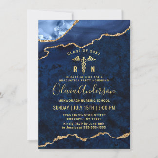 Modern Gold Blue Nursing School Graduparty Kaart