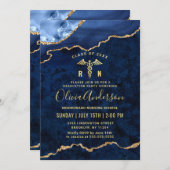 Modern Gold Blue Nursing School Graduparty Kaart (Voorkant / Achterkant)