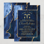 Modern Gold Blue Nursing School Graduparty Kaart (Voorkant / Achterkant)