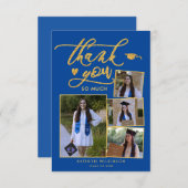 Modern Gold Blue Photo Afstuderen - Hartelijk dank Kaart (Voorkant / Achterkant)