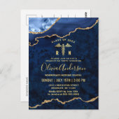 Modern Gold Blue RN Graduation Party Invitation Briefkaart (Voorkant / Achterkant)