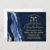 Modern Gold Blue RN Graduation Party Invitation Briefkaart (Voorkant / Achterkant)