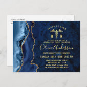 Modern Gold Blue RN Graduation Party Invitation Briefkaart (Voorkant / Achterkant)