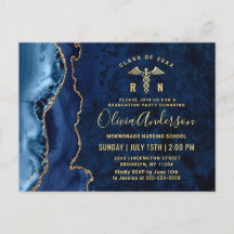 Modern Gold Blue RN Graduation Party Invitation