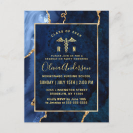 Modern Gold Blue RN Graduation Party Invitation Briefkaart