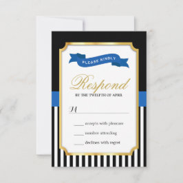 Modern Gold Blue White Stripes RSVP-kaart RSVP Kaartje
