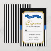 Modern Gold Blue White Stripes RSVP-kaart RSVP Kaartje (Voorkant / Achterkant)