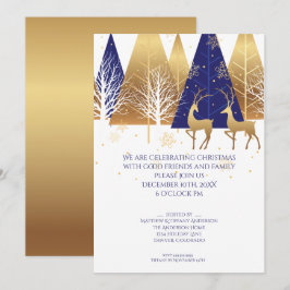 Modern Gold Blue Woodland Deer Kaart