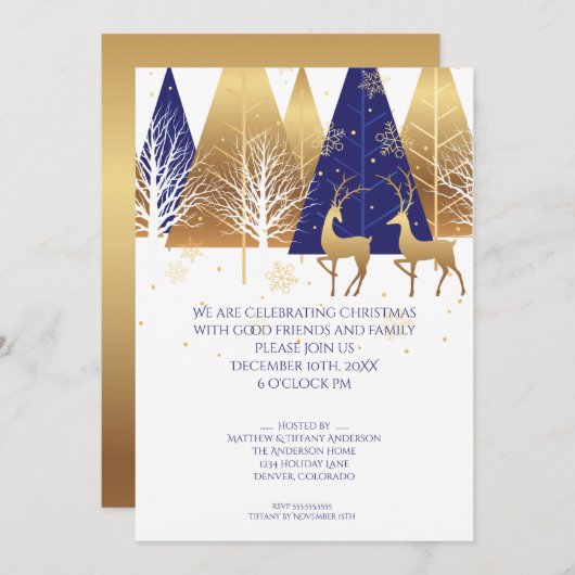 Modern Gold Blue Woodland Deer Kaart (Voorkant / Achterkant)