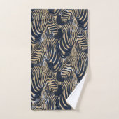 Modern Gold Blue Zebras Print Patroon Bad Handdoek (Handdoek)