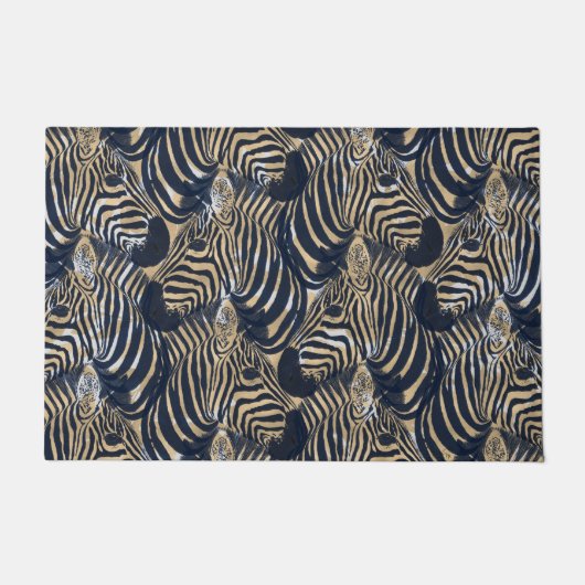 Modern Gold Blue Zebras Print Patroon Deurmat (Voorkant)
