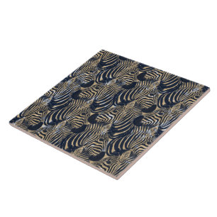 Modern Gold Blue Zebras Print Patroon Tegeltje