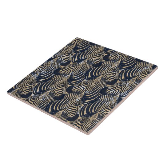 Modern Gold Blue Zebras Print Patroon Tegeltje (Zijkant)