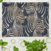 Modern Gold Blue Zebras Print Patroon Theedoek (Gevouwen)