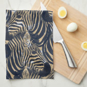 Modern Gold Blue Zebras Print Patroon Theedoek (Quarter Fold)