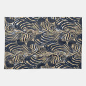 Modern Gold Blue Zebras Print Patroon Theedoek (Horizontaal)