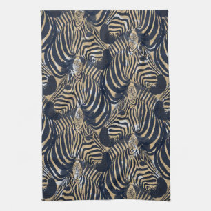 Modern Gold Blue Zebras Print Patroon Theedoek