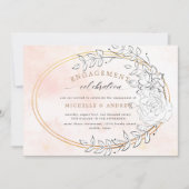 Modern Gold Blush Floral Verloving Invitation Kaart (Voorkant)