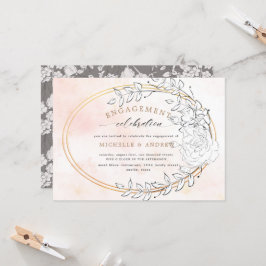 Modern Gold Blush Floral Verloving Invitation Kaart