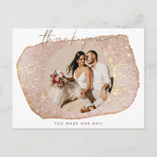 Modern Gold Blush Glitter Photo Weddenschap Hartel Briefkaart