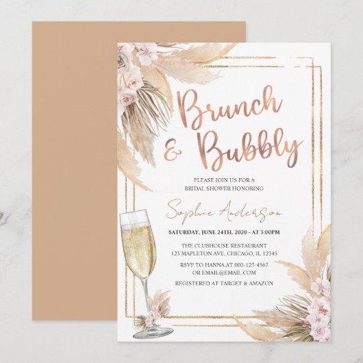 Modern Gold Bohemian Pampas Grass Vrijgezellenfees Kaart (Voorkant / Achterkant)