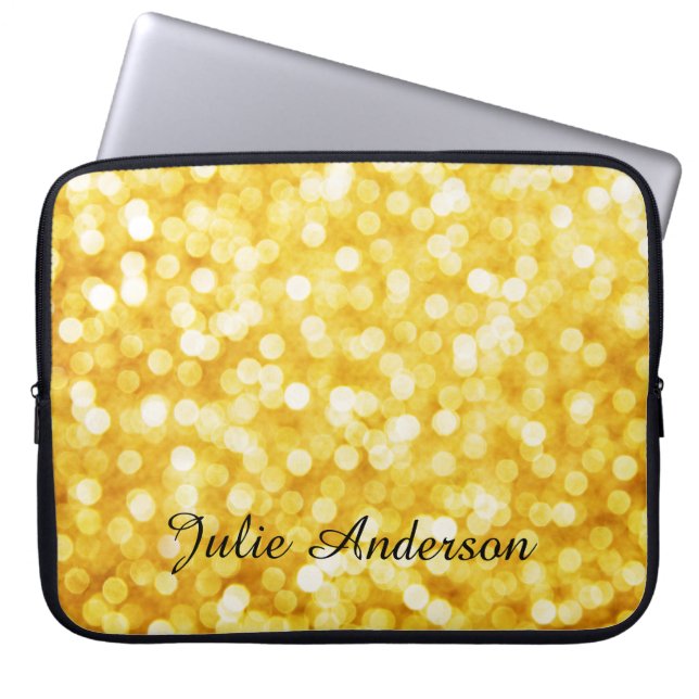 Modern Gold Bokeh met aangepaste naam Laptop Sleeve (Voorkant)