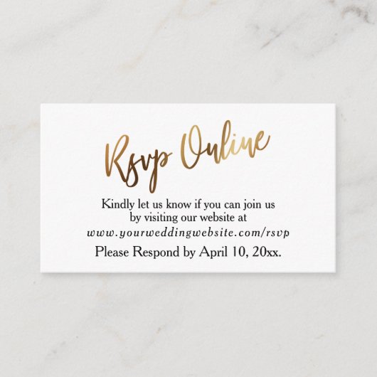 Modern Gold & Bokeh RSVP Online Casual handschrift Informatiekaartje (Voorkant)