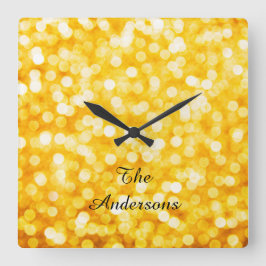 Modern Gold Bokeh Wall Clock Vierkante Klok