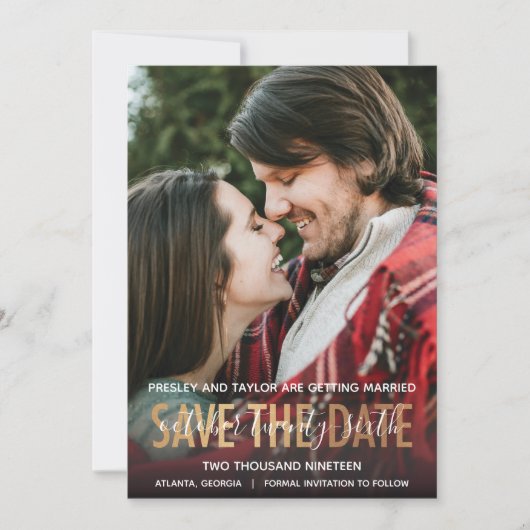 Modern GOLD Bold Lettering | De foto bewaart de Da Save The Date (Voorkant)