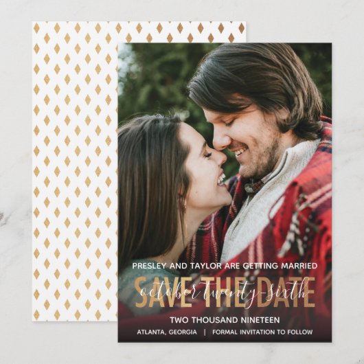 Modern GOLD Bold Lettering | De foto bewaart de Da Save The Date (Voorkant / Achterkant)