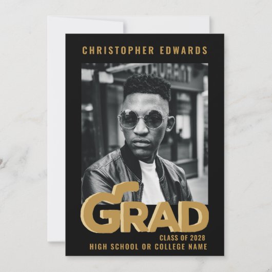 Modern Gold Bold Typography Photo Afstuderen Aankondiging (Voorkant)