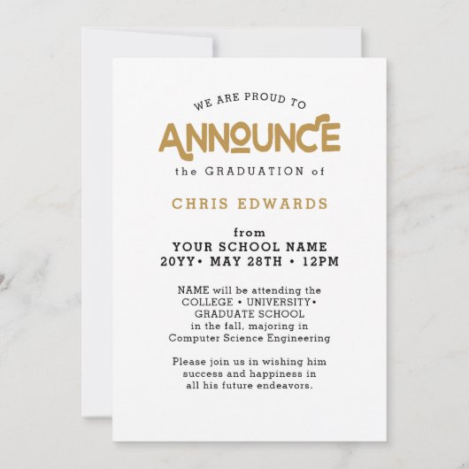 Modern Gold Bold Typography Photo Afstuderen Aankondiging (Achterkant)