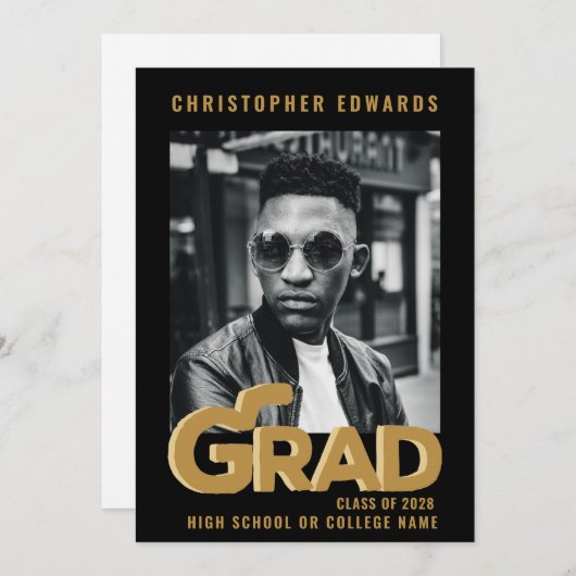 Modern Gold Bold Typography Photo Afstuderen Aankondiging (Voorkant / Achterkant)