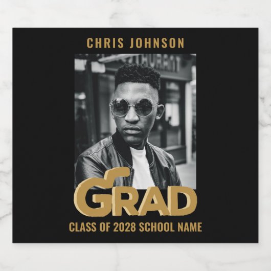 Modern Gold Bold Typography Photo Graduparty Bier Etiket (Enkel label)