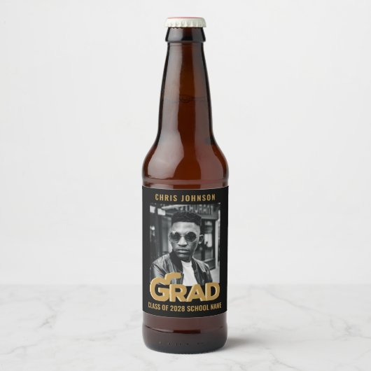 Modern Gold Bold Typography Photo Graduparty Bier Etiket (Voorkant)