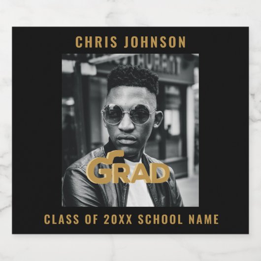 Modern Gold Bold Typography Photo Graduparty Sparkling Wijnetiket (Enkel label)