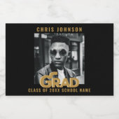 Modern Gold Bold Typography Photo Graduparty Sparkling Wijnetiket (Enkel label)