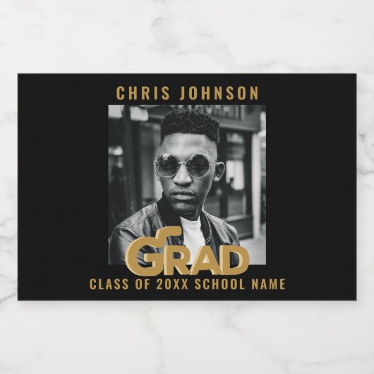 Modern Gold Bold Typography Photo Graduparty Sparkling Wijnetiket (Enkel label)