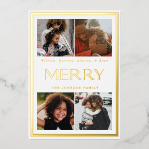 Modern Gold Border Holiday Multi Photo Folie Kaart