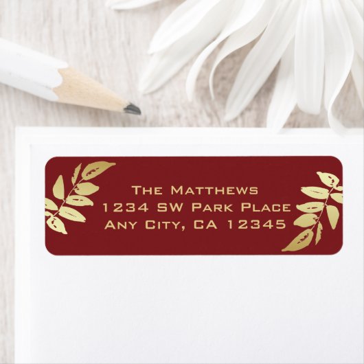 Modern Gold Botanical Leaves Return-adres Etiket (Insitu)